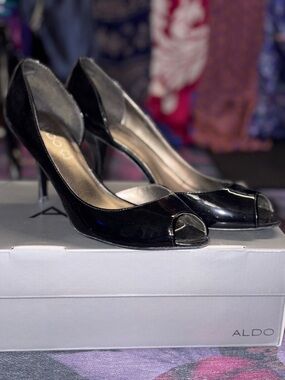 ALDO Black Patent Peep Toe Pumps